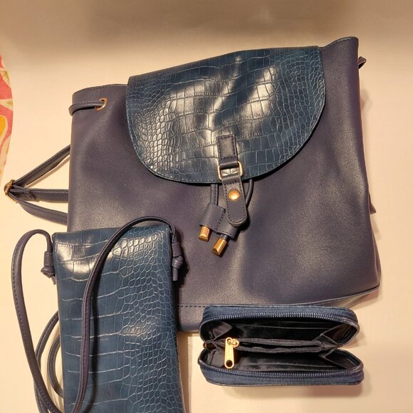 ESBE Int\'l SA Navy Blue LADIES BACKPACK with neck PHONE CASE and ZIPPERED WALLET main image 5